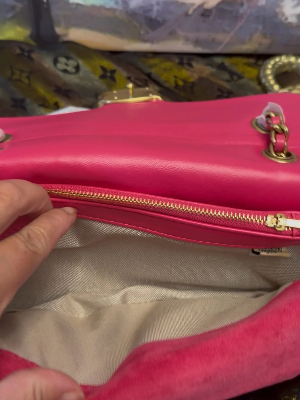 Coach Pink Quilted Suede Shoulder Bag with Signature C